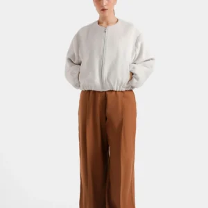 CROPPED WOOL ZIPPER JACKET WITH ELASTICATED DETAIL