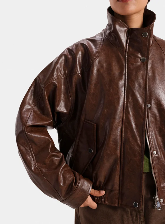 Faux Leather Jacket With Elasticated Hem