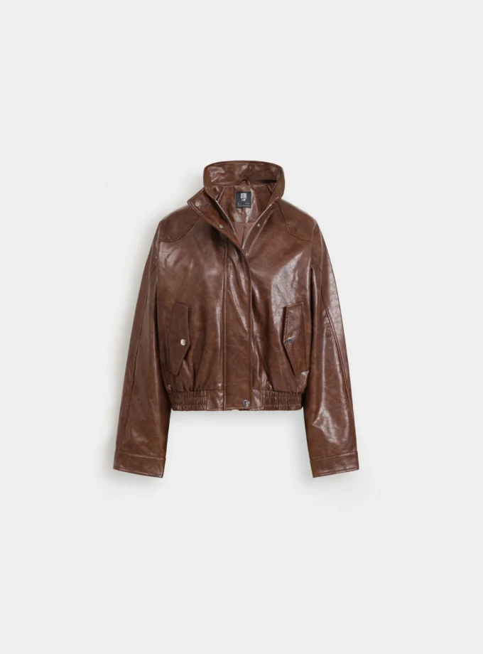 Faux Leather Jacket With Elasticated Hem