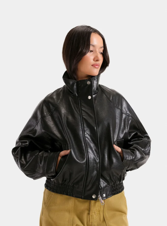 Faux Leather Jacket With Elasticated Hem